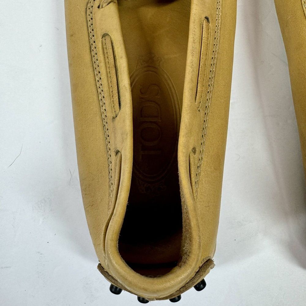 TOD's Tan 100% Leather Driving Flat Loafers with Rubber Pebble Soles Sz 35.5 - Picture 10 of 15